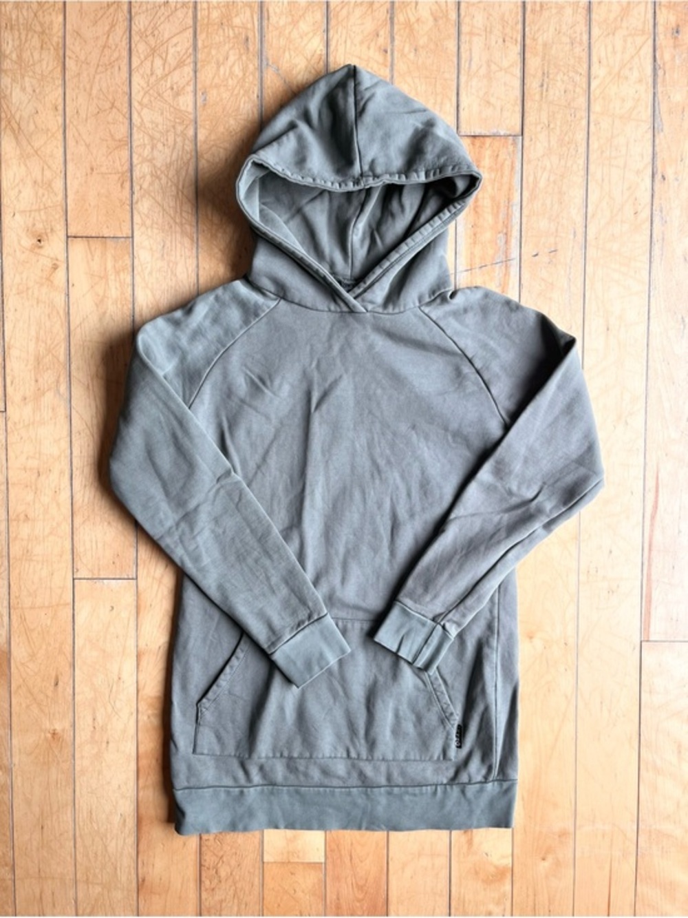 ORAKI Grayish Green Minimalist Hoodie Sustainable Sweatshirt Size Small